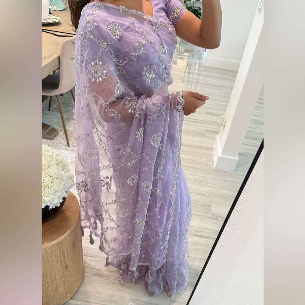 Lavender Embroidered Saree - Picture 3 of 10